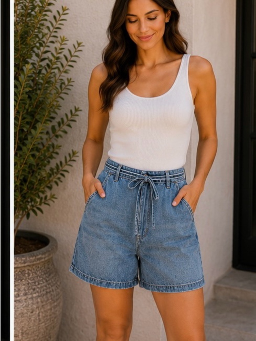 Laura Ashley Light Blue Tie-Waist Denim Shorts | Soft Tencel Blend | Cottagecore
